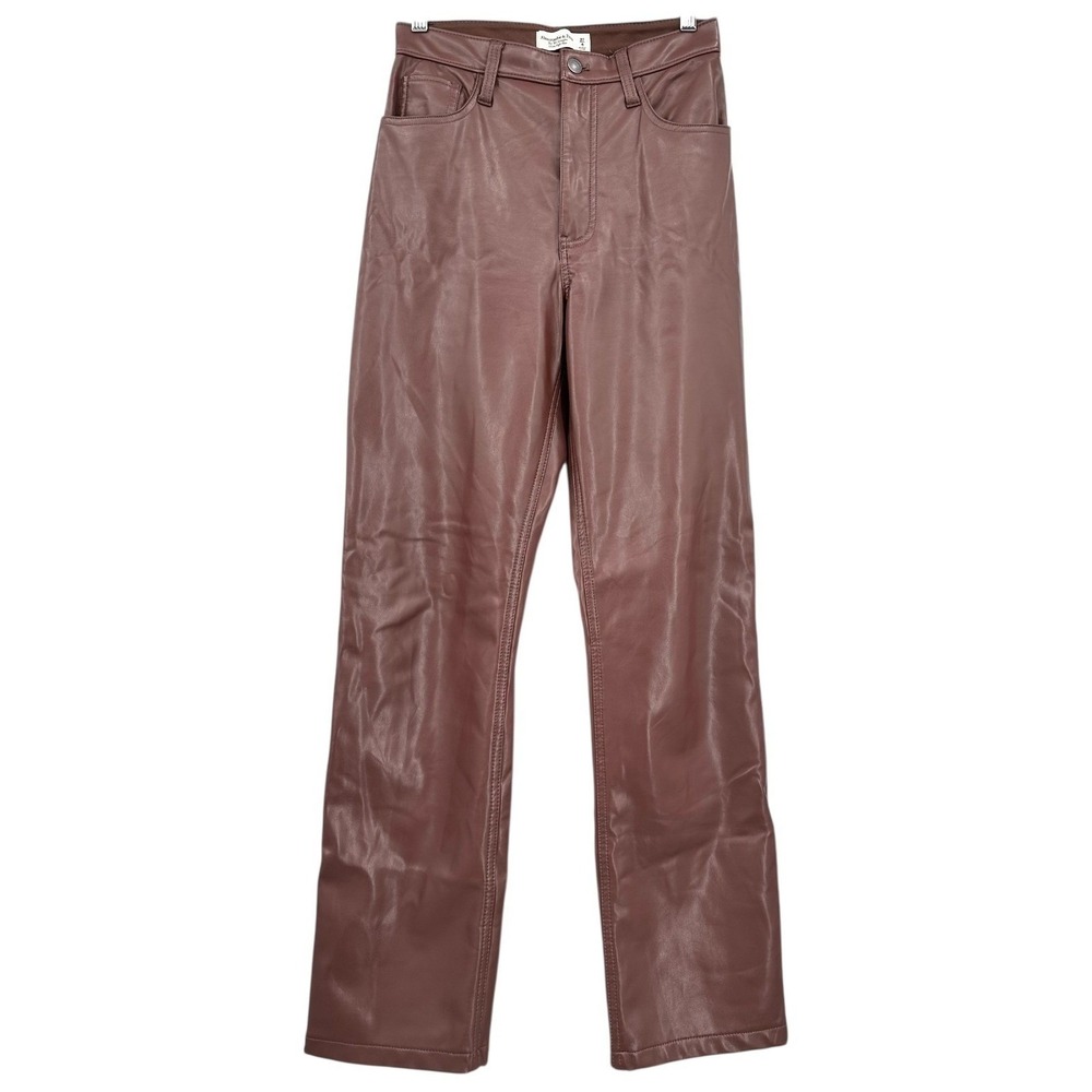 ABERCROMBIE & FITCH Vegan Leather Pants High-Waist Brown Straight Leg Women's 4